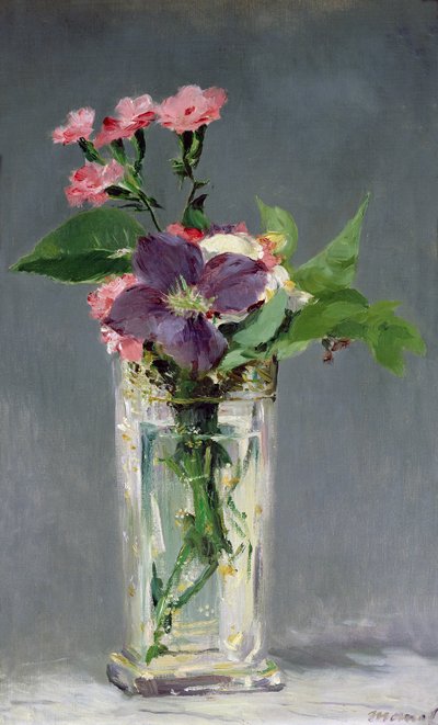 Pinks and Clematis in a Crystal Vase by Édouard Manet